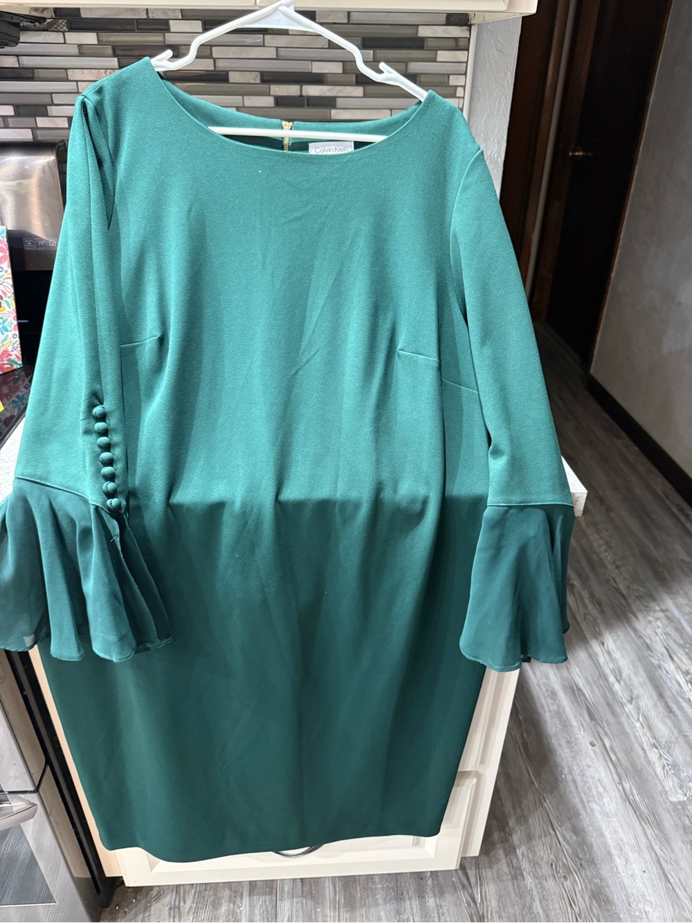 Calvin Klein size 18W Elegant Green Bell-Sleeve Dress